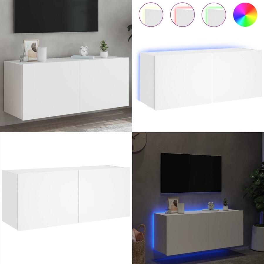 VidaXL Tv-wandmeubel met LED-verlichting 100x35x41 cm wit Tv-wandmeubel Tv-wandmeubelen Zwevend Tv-meubel Tv-wandmeubel