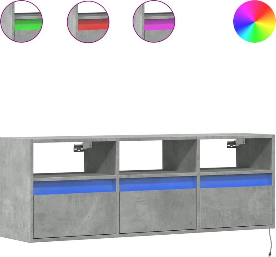 VidaXL Tv-wandmeubel met LED-verlichting 130x31x45 cm betongrijs