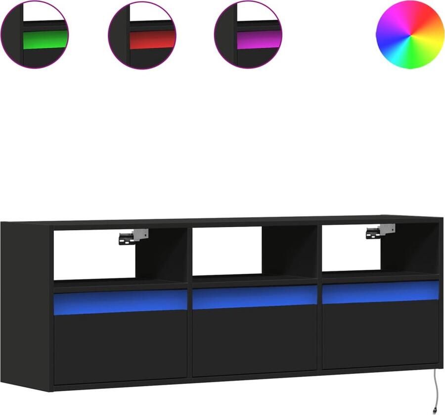 VidaXL Tv-wandmeubel met LED-verlichting 130x31x45 cm zwart