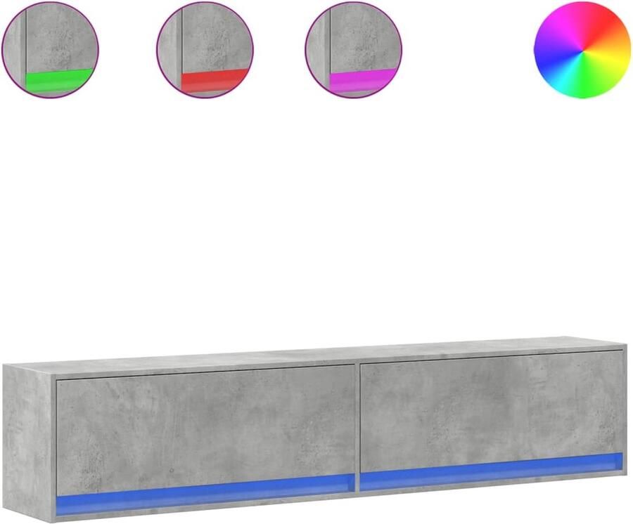 VidaXL Tv-wandmeubel met LED-verlichting 180x31x38 cm betongrijs