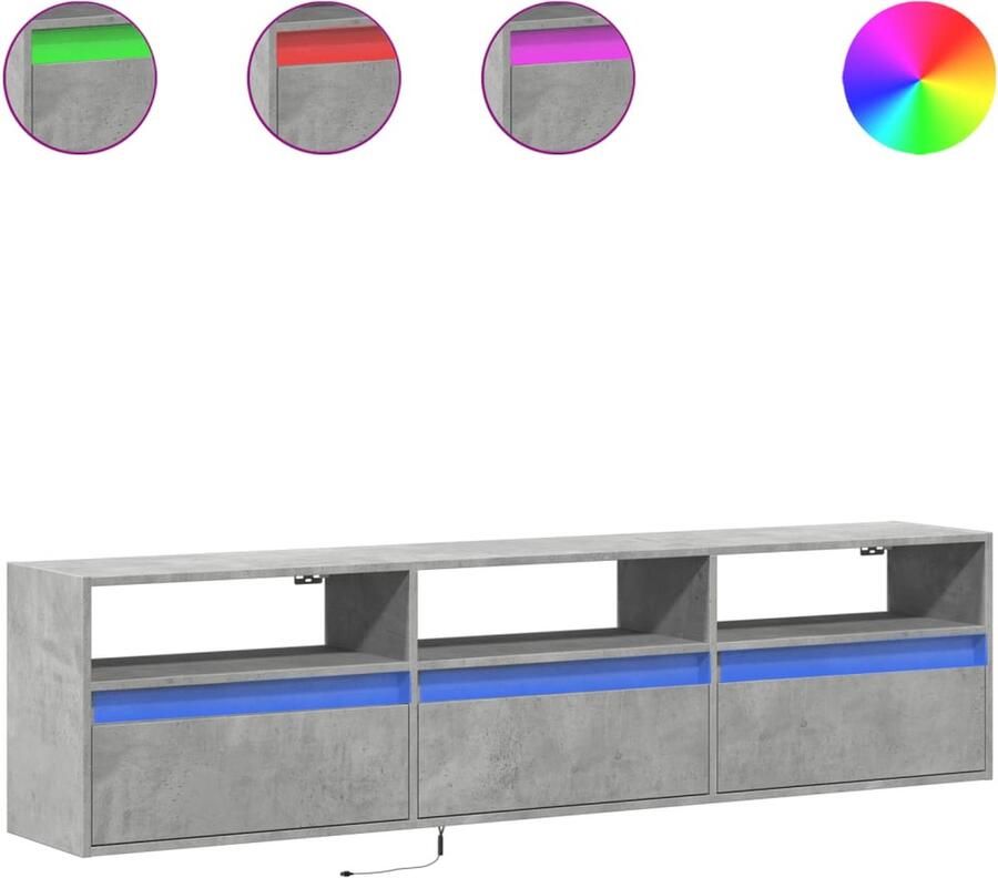 VidaXL Tv-wandmeubel met LED-verlichting 180x31x45 cm betongrijs