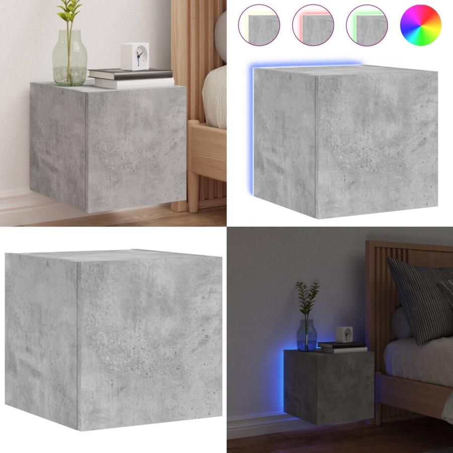 VidaXL Tv-wandmeubel met LED-verlichting 30 5x35x30 cm betongrijs Tv-wandmeubel Tv-wandmeubelen Zwevend Tv-meubel Tv-wandmeubel