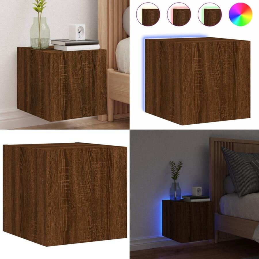 VidaXL Tv-wandmeubel met LED-verlichting 30 5x35x30 cm bruineiken Tv-wandmeubel Tv-wandmeubelen Zwevend Tv-meubel Tv-wandmeubel