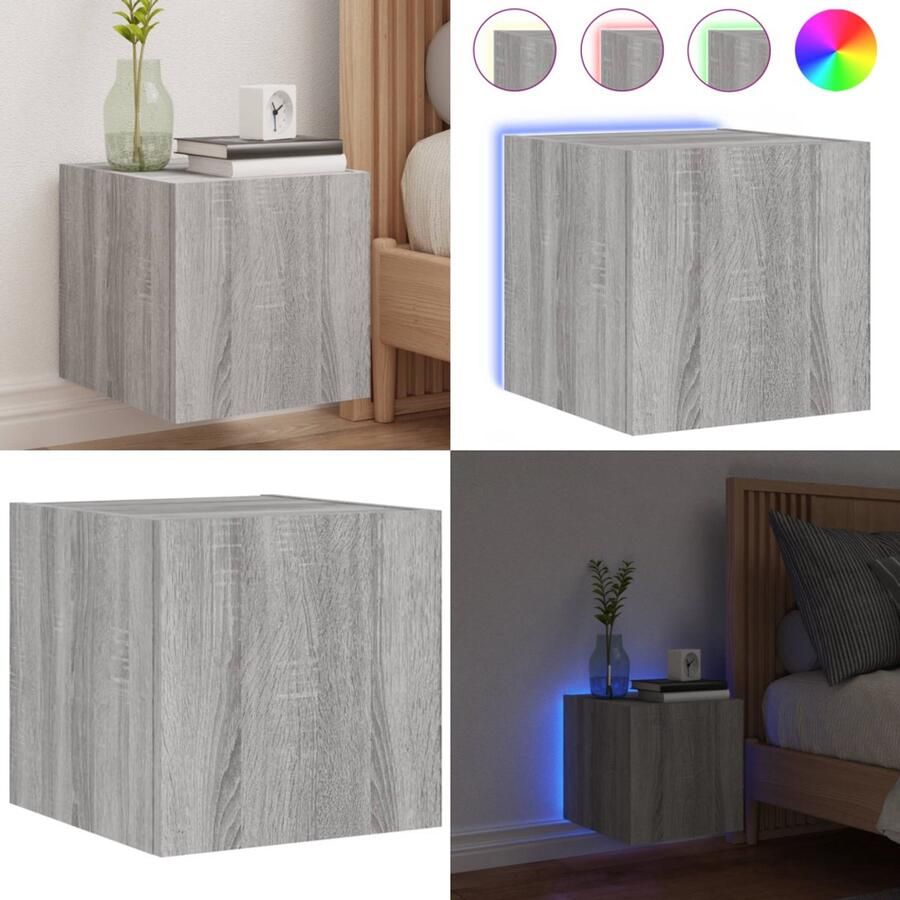 VidaXL Tv-wandmeubel met LED-verlichting 30 5x35x30 cm grijs sonoma Tv-wandmeubel Tv-wandmeubelen Zwevend Tv-meubel Tv-wandmeubel