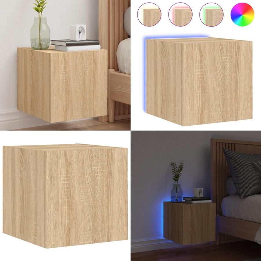 VidaXL Tv-wandmeubel met LED-verlichting 30 5x35x30 cm sonoma eiken Tv-wandmeubel Tv-wandmeubelen Zwevend Tv-meubel Tv-wandmeubel