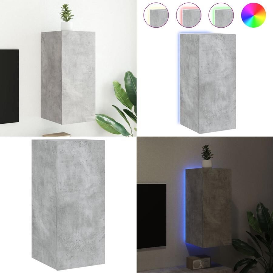 VidaXL Tv-wandmeubel met LED-verlichting 30 5x35x70 cm betongrijs Tv-wandmeubel Tv-wandmeubelen Zwevend Tv-meubel Tv-wandmeubel