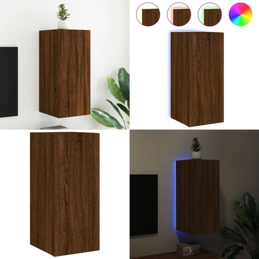 VidaXL Tv-wandmeubel met LED-verlichting 30 5x35x70 cm bruineikenkleur Tv-wandmeubel Tv-wandmeubelen Zwevend Tv-meubel Tv-wandmeubel