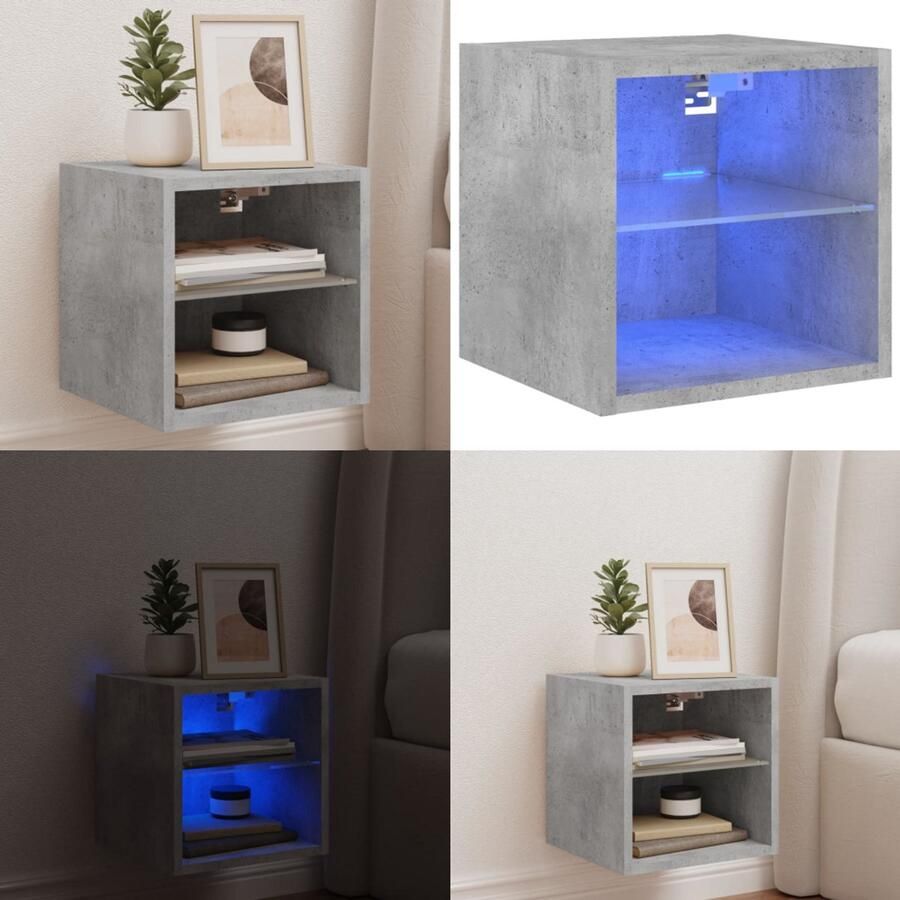 VidaXL Tv-wandmeubel met LED-verlichting 30x28 5x30 cm betongrijs Tv-wandmeubel Tv-wandmeubelen Wandkast Tv-meubel