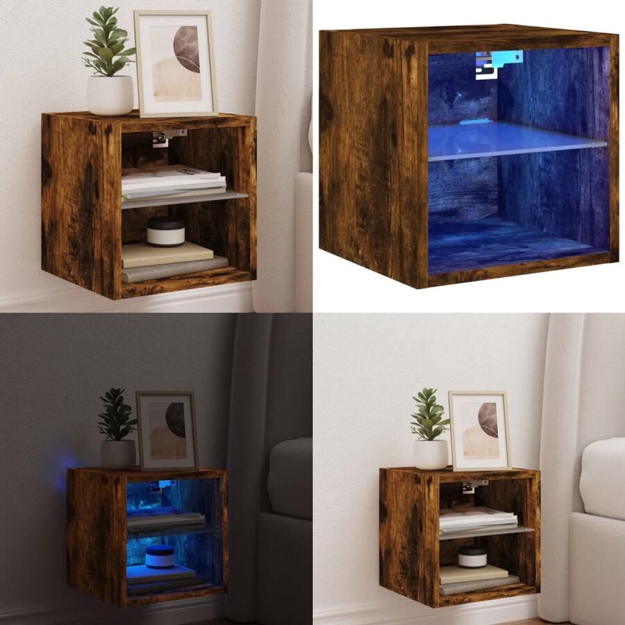 VidaXL Tv-wandmeubel met LED-verlichting 30x28 5x30 cm gerookt eiken Tv-wandmeubel Tv-wandmeubelen Wandkast Tv-meubel