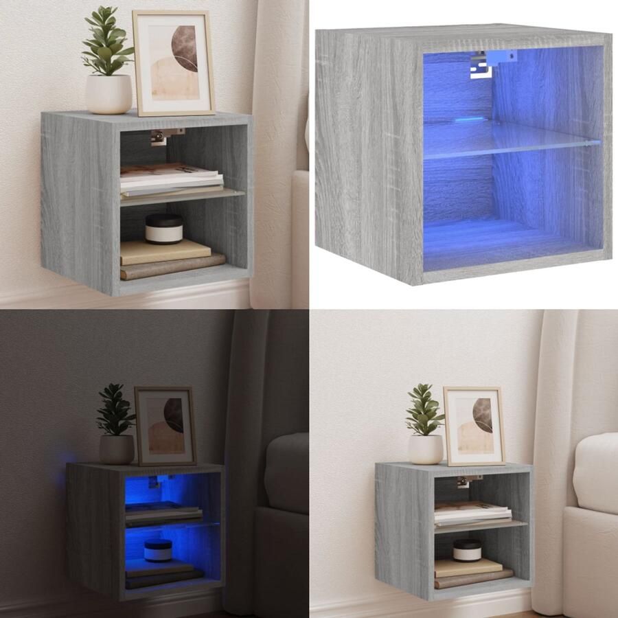 VidaXL Tv-wandmeubel met LED-verlichting 30x28 5x30 cm grijs sonoma Tv-wandmeubel Tv-wandmeubelen Wandkast Tv-meubel