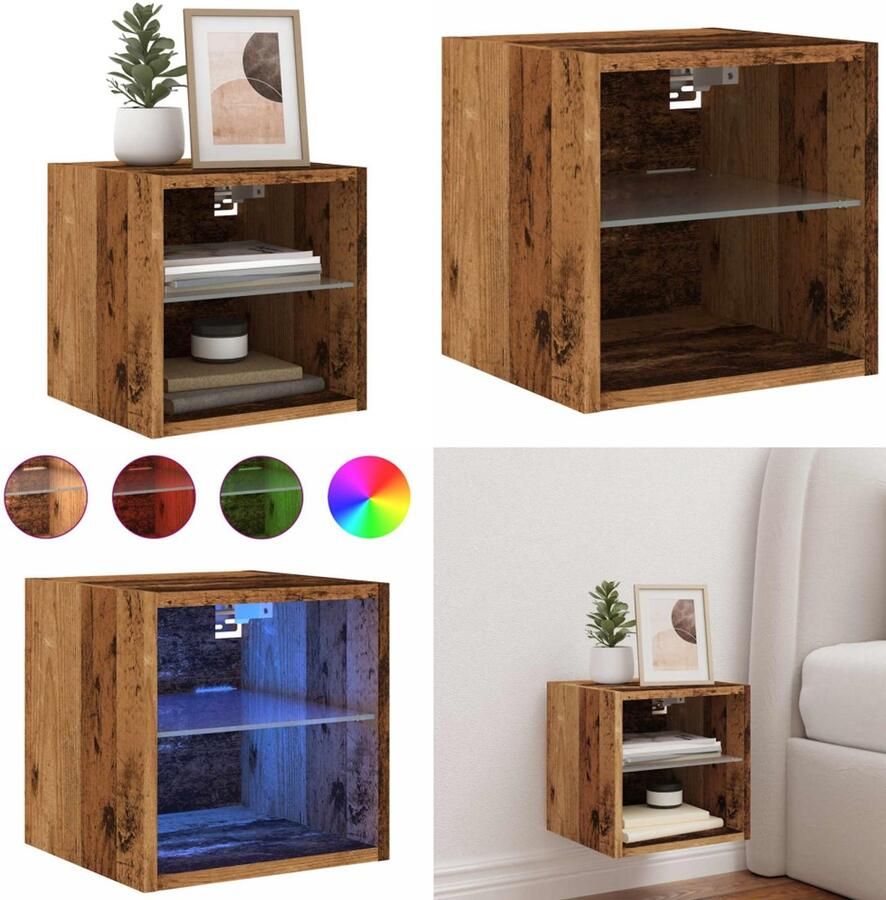 VidaXL Tv-wandmeubel met LED-verlichting 30x28 5x30 cm oud houtkleurig Tv-wandmeubel Tv-wandmeubelen Wandkast Tv-meubel