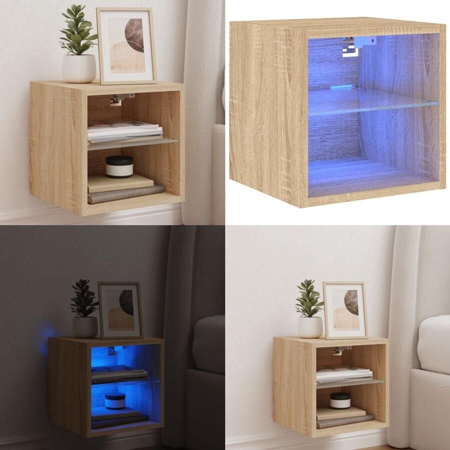 VidaXL Tv-wandmeubel met LED-verlichting 30x28 5x30 cm sonoma eiken Tv-wandmeubel Tv-wandmeubelen Wandkast Tv-meubel