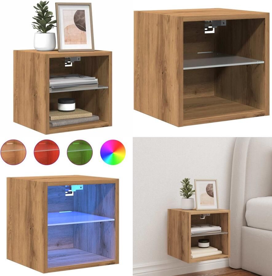 VidaXL Tv-wandmeubel met LED-verlichting 30x28 5x30cm artisanaal eiken Tv-wandmeubel Tv-wandmeubelen Wandkast Tv-meubel
