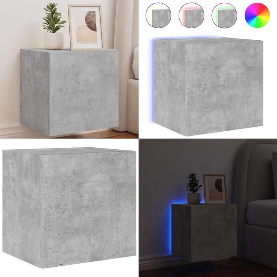 VidaXL Tv-wandmeubel met LED-verlichting 40 5x35x40 cm betongrijs Tv-wandmeubel Tv-wandmeubelen Zwevend Tv-meubel Tv-wandmeubel