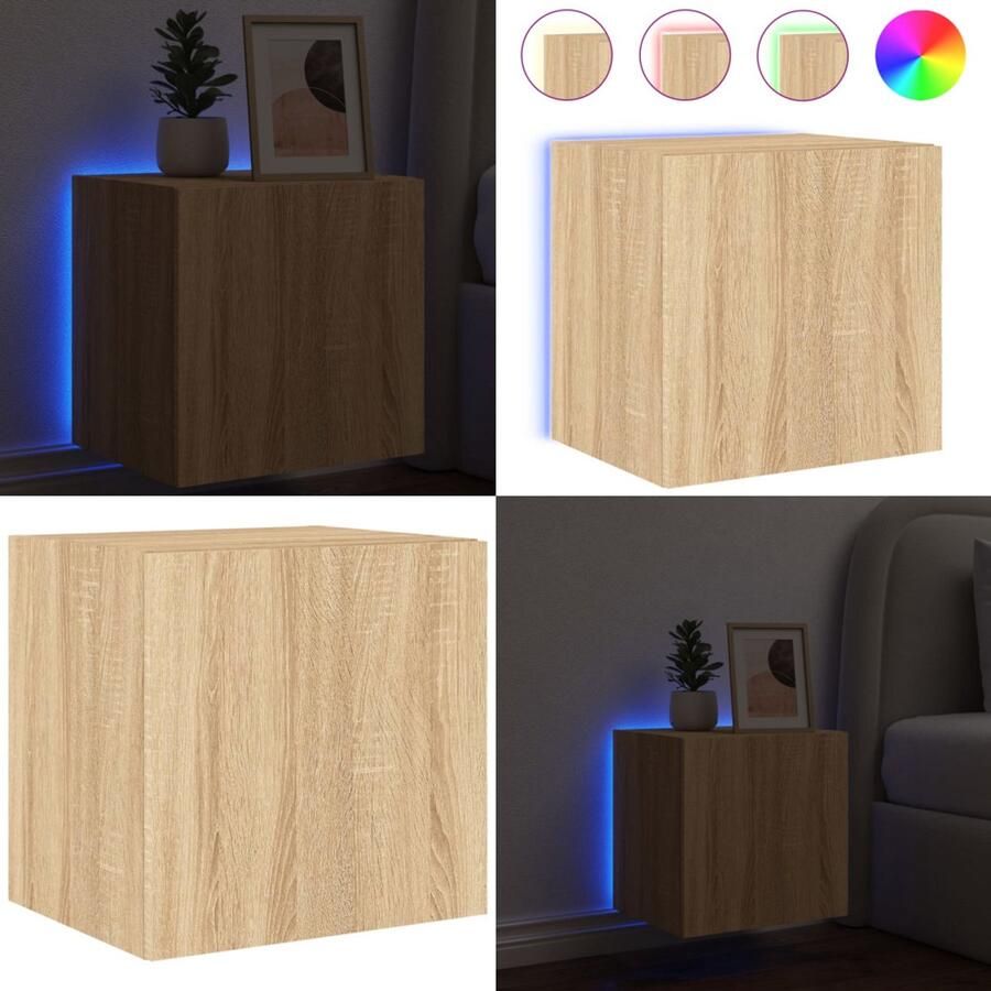 The Living Store Tv-wandmeubel met LED-verlichting 40 5x35x40 cm sonoma eiken Tv-tafel Mediabox Salontafel Houten Tv-standaard Led Verlichting - Foto 2