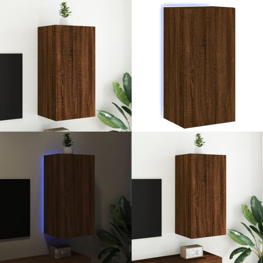 VidaXL Tv-wandmeubel met LED-verlichting 40 5x35x80 cm bruineikenkleur Tv-wandmeubel Tv-wandmeubelen Wandkast Tv-meubel