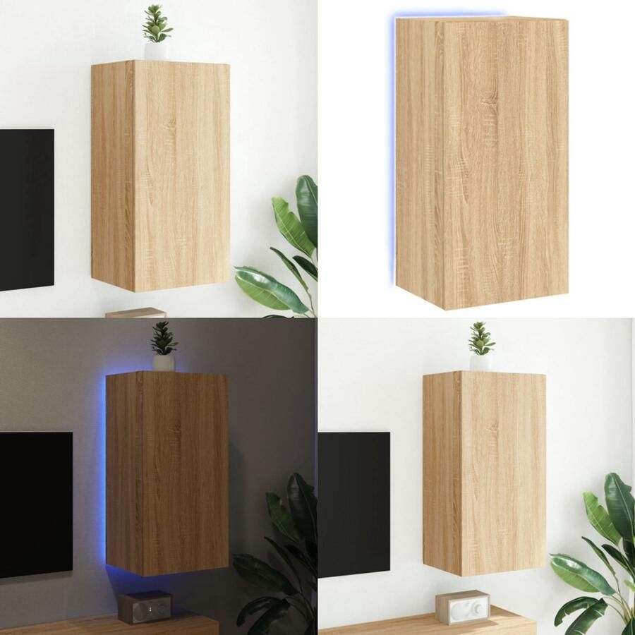 The Living Store Tv-wandmeubel met LED-verlichting 40 5x35x80 cm sonoma eiken Tv-wandmeubel Tv-kasten Led-verlichting Sonoma Eiken Houten Tv-standaard - Foto 2