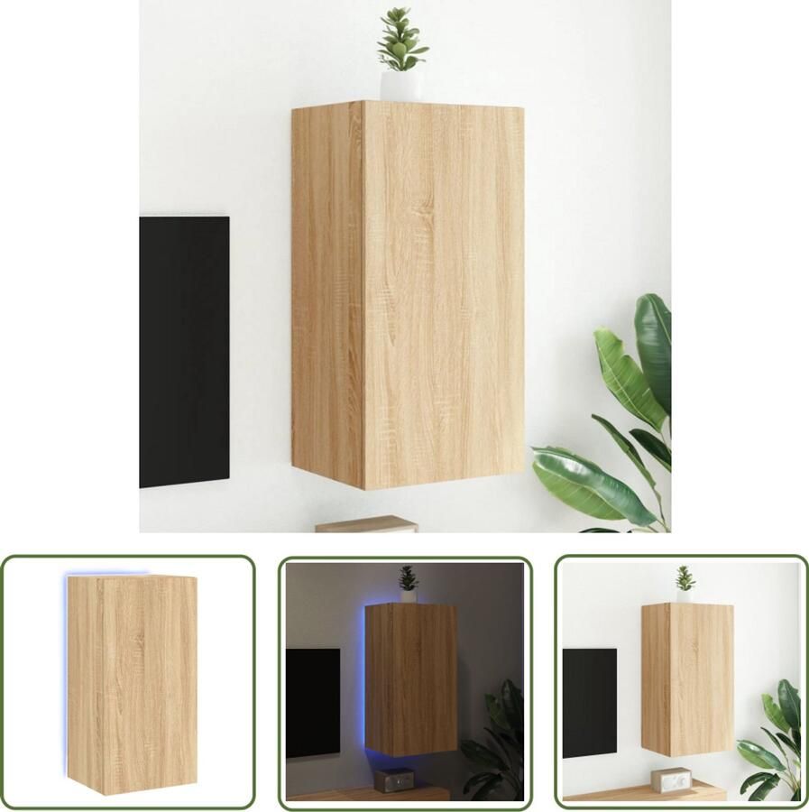 The Living Store Tv-wandmeubel met LED-verlichting 40 5x35x80 cm sonoma eiken Tv-wandmeubel Tv-kasten Led-verlichting Sonoma Eiken Houten Tv-standaard - Foto 3