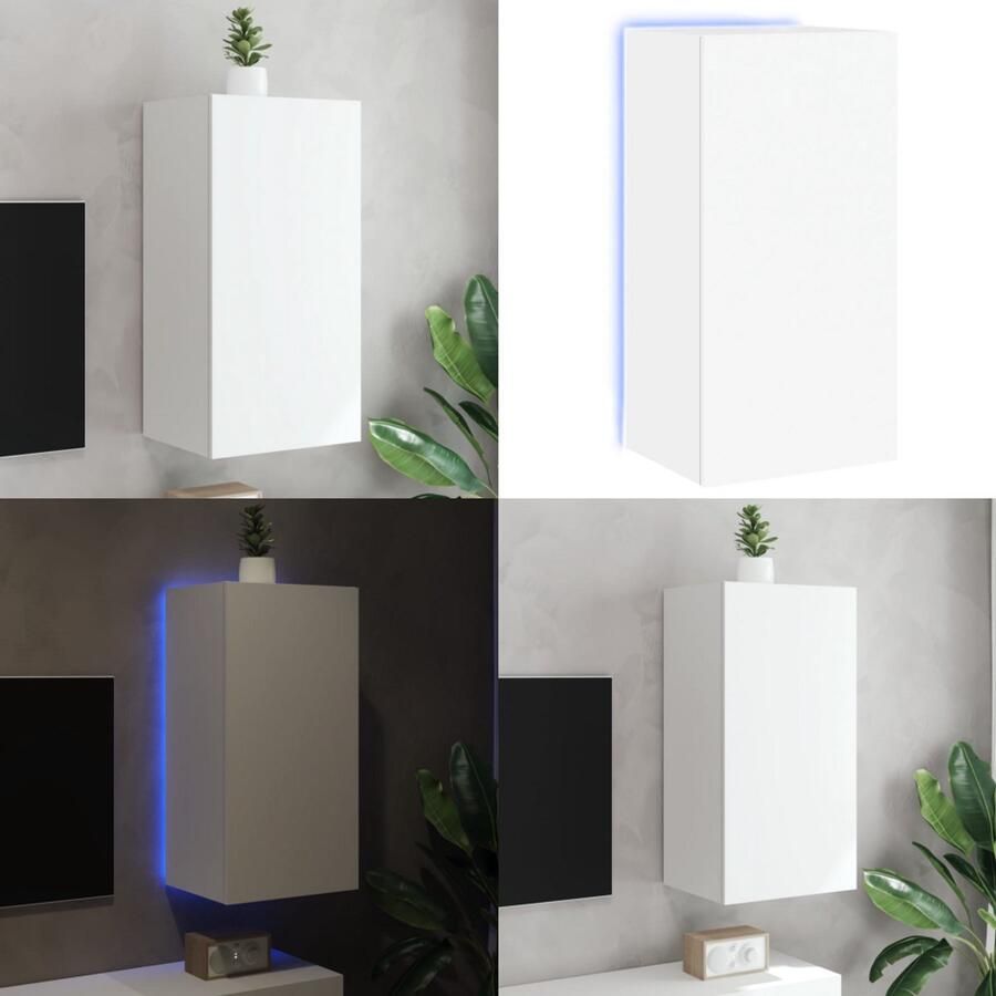 VidaXL Tv-wandmeubel met LED-verlichting 40 5x35x80 cm wit Tv-wandmeubel Tv-wandmeubelen Wandkast Tv-meubel