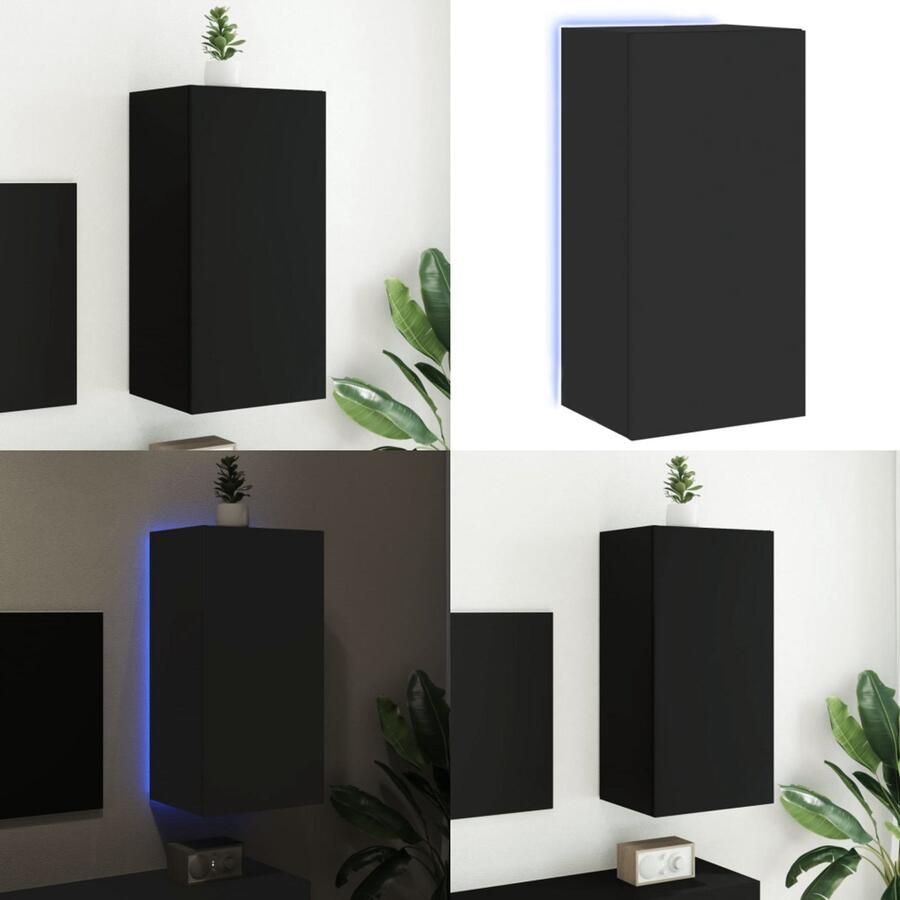 VidaXL Tv-wandmeubel met LED-verlichting 40 5x35x80 cm zwart Tv-wandmeubel Tv-wandmeubelen Wandkast Tv-meubel
