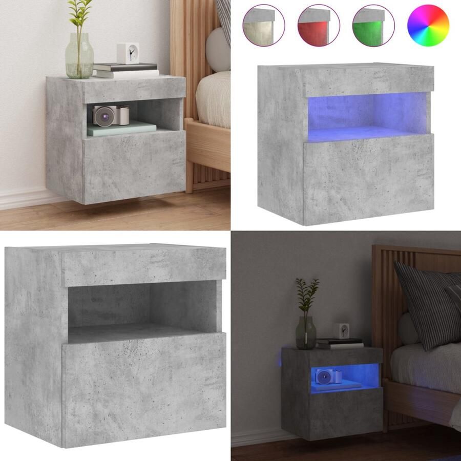 VidaXL Tv-wandmeubel met LED-verlichting 40x30x40 cm betongrijs Tv-wandmeubel Tv-wandmeubelen Zwevend Tv-meubel Tv-wandmeubel