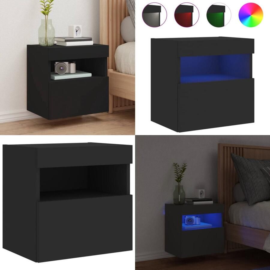 VidaXL Tv-wandmeubel met LED-verlichting 40x30x40 cm zwart Tv-wandmeubel Tv-wandmeubelen Zwevend Tv-meubel Tv-wandmeubel