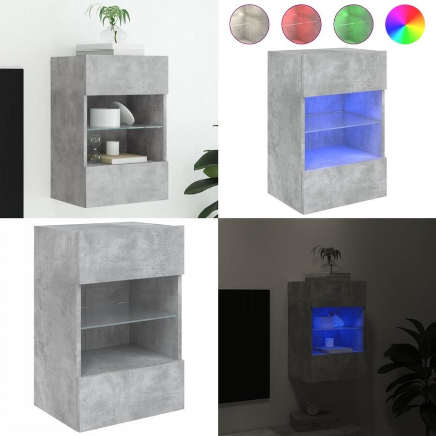 VidaXL Tv-wandmeubel met LED-verlichting 40x30x60 5 cm betongrijs Tv-wandmeubel Tv-wandmeubelen Wandkast Tv-meubel