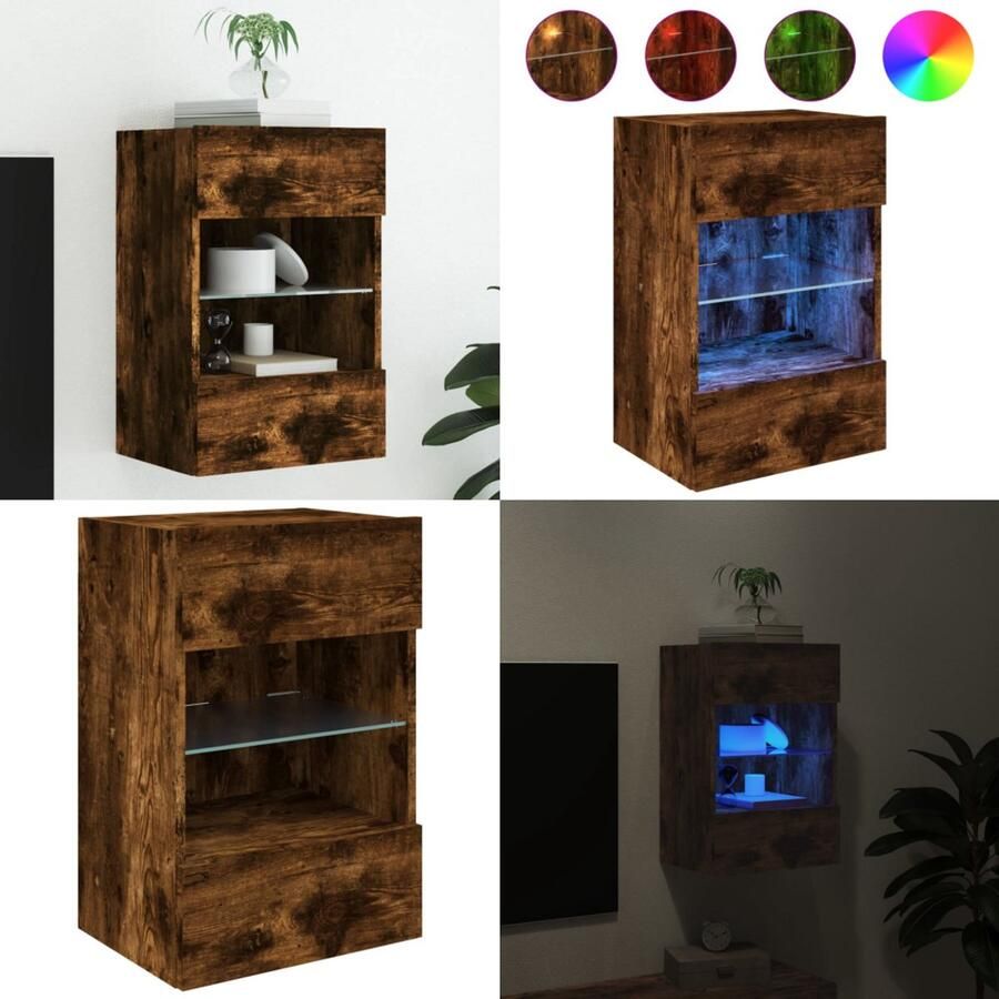 VidaXL Tv-wandmeubel met LED-verlichting 40x30x60 5 cm gerookt eiken Tv-wandmeubel Tv-wandmeubelen Wandkast Tv-meubel