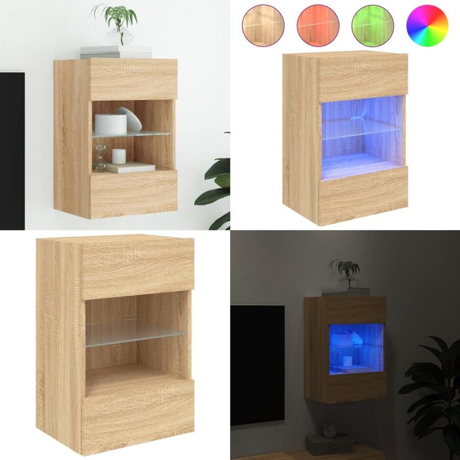 VidaXL Tv-wandmeubel met LED-verlichting 40x30x60 5 cm sonoma eiken Tv-wandmeubel Tv-wandmeubelen Wandkast Tv-meubel