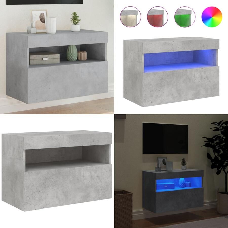 VidaXL Tv-wandmeubel met LED-verlichting 60x30x40 cm betongrijs Tv-wandmeubel Tv-wandmeubelen Zwevend Tv-meubel Tv-wandmeubel