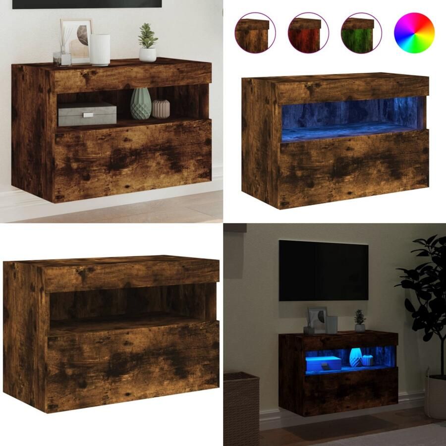 VidaXL Tv-wandmeubel met LED-verlichting 60x30x40 cm gerookt eiken Tv-wandmeubel Tv-wandmeubelen Zwevend Tv-meubel Tv-wandmeubel
