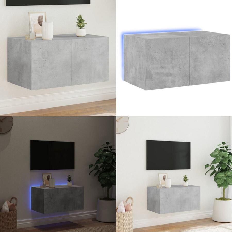 VidaXL Tv-wandmeubel met LED-verlichting 60x35x31 cm betongrijs Tv-wandmeubel Tv-wandmeubelen Wandkast Tv-meubel