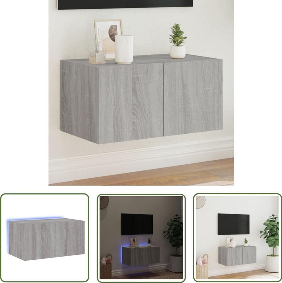 The Living Store Tv-wandmeubel met LED-verlichting 60x35x31 cm grijs sonoma Tv-wandmeubel Led-verlichting Grijze Tv-standaard Houten Tv-tafel Salontafel - Foto 2