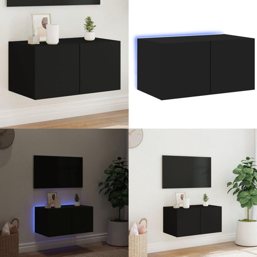 VidaXL Tv-wandmeubel met LED-verlichting 60x35x31 cm zwart Tv-wandmeubel Tv-wandmeubelen Wandkast Tv-meubel