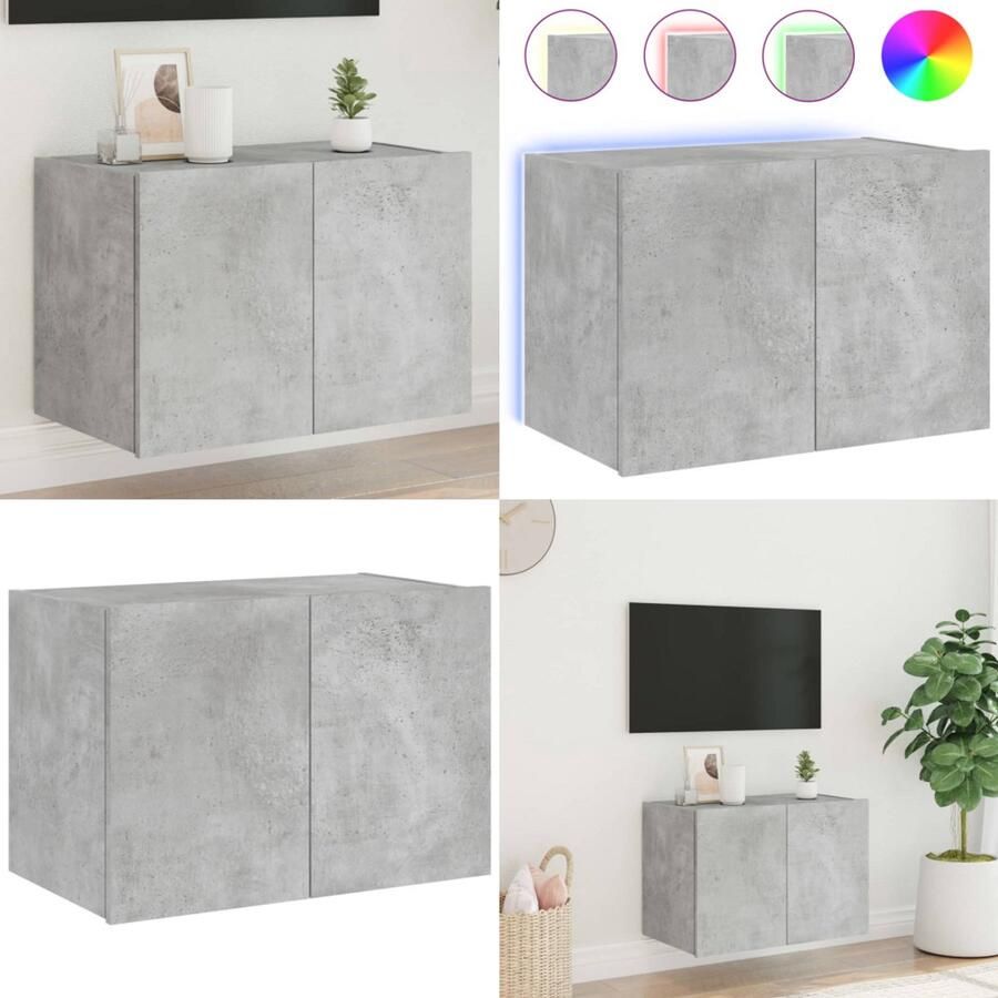 VidaXL Tv-wandmeubel met LED-verlichting 60x35x41 cm betongrijs Tv-wandmeubel Tv-wandmeubelen Zwevend Tv-meubel Tv-wandmeubel