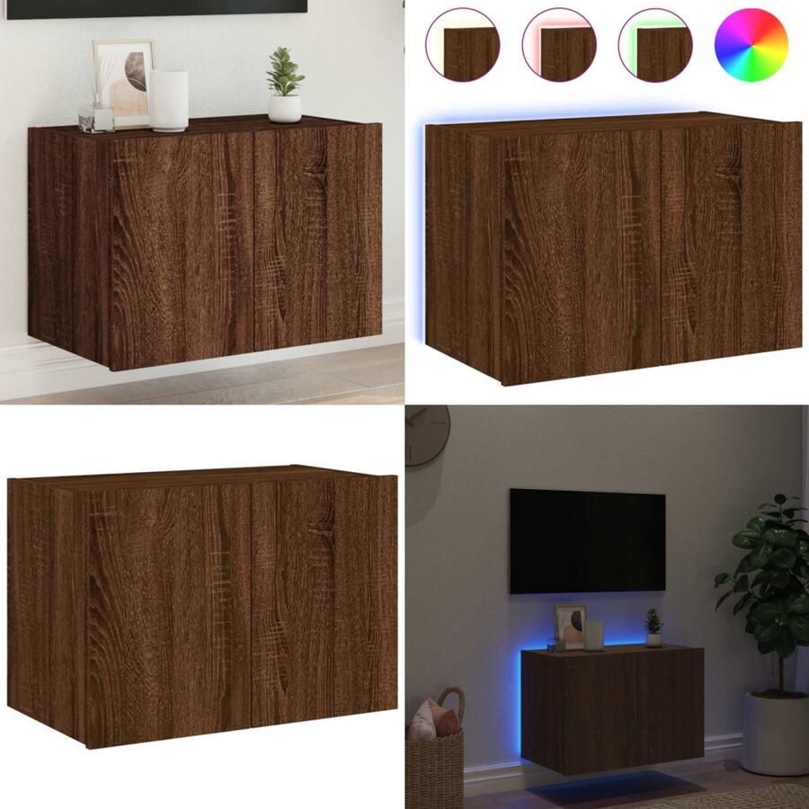 VidaXL Tv-wandmeubel met LED-verlichting 60x35x41 cm bruin eikenkleur Tv-wandmeubel Tv-wandmeubelen Zwevend Tv-meubel Tv-wandmeubel