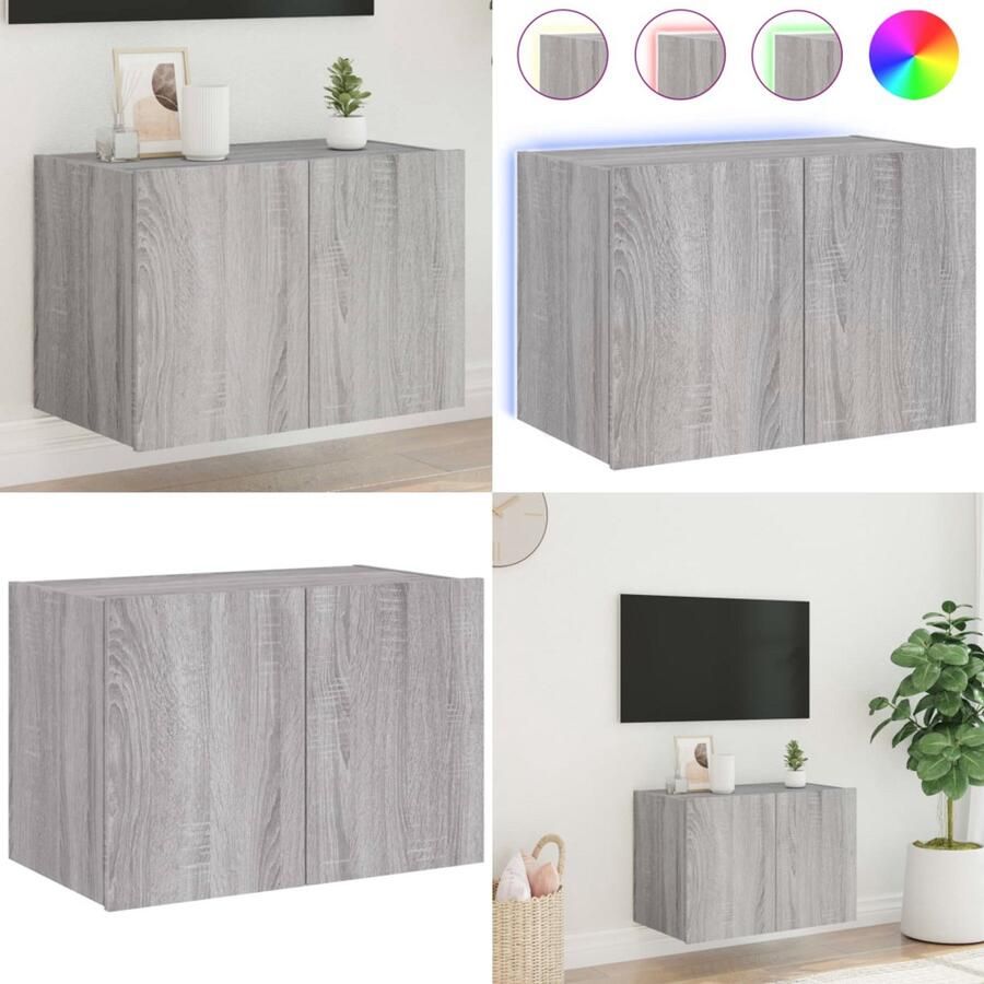 VidaXL Tv-wandmeubel met LED-verlichting 60x35x41 cm grijs sonoma Tv-wandmeubel Tv-wandmeubelen Zwevend Tv-meubel Tv-wandmeubel