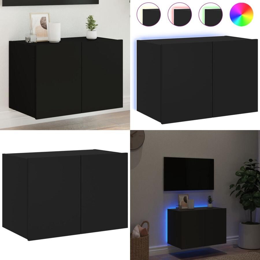 VidaXL Tv-wandmeubel met LED-verlichting 60x35x41 cm zwart Tv-wandmeubel Tv-wandmeubelen Zwevend Tv-meubel Tv-wandmeubel