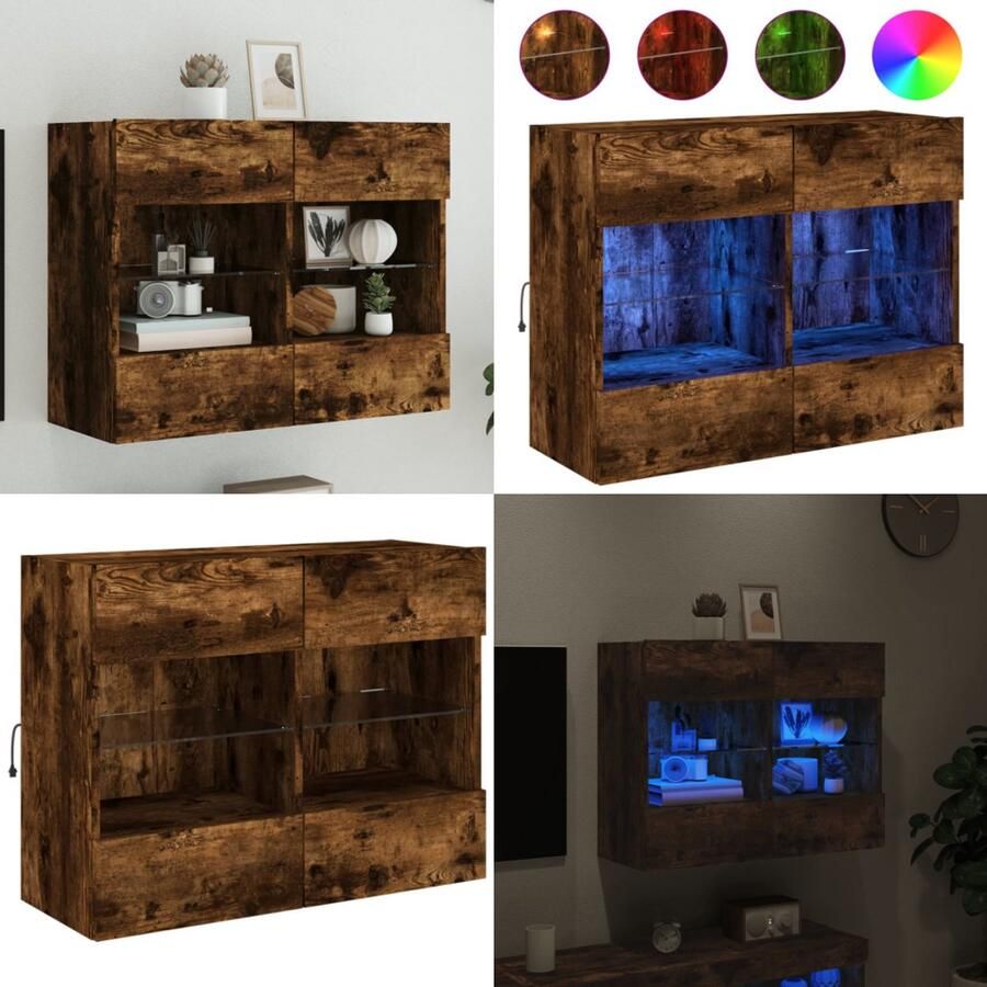 VidaXL Tv-wandmeubel met LED-verlichting 78 5x30x60 5 cm gerookt eiken Tv-wandmeubel Tv-wandmeubelen Wandkast Tv-meubel