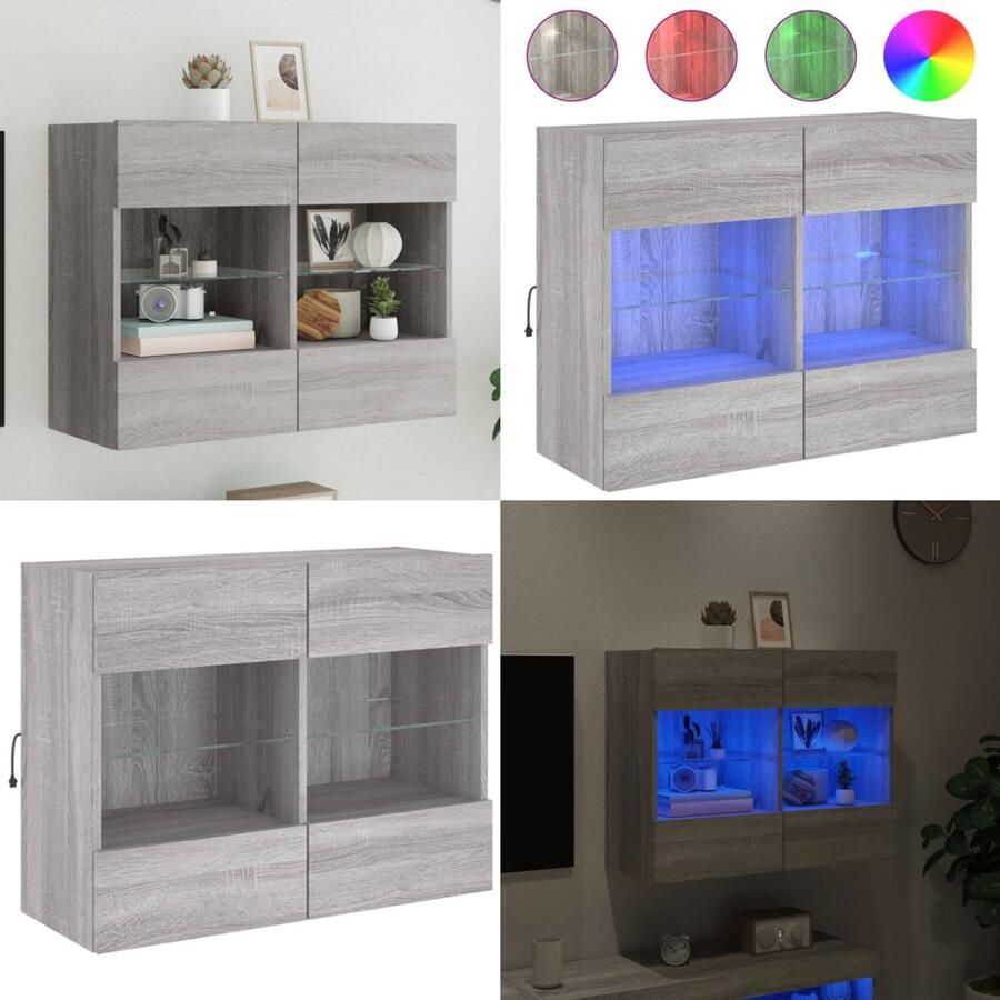 VidaXL Tv-wandmeubel met LED-verlichting 78 5x30x60 5 cm grijs sonoma Tv-wandmeubel Tv-wandmeubelen Wandkast Tv-meubel