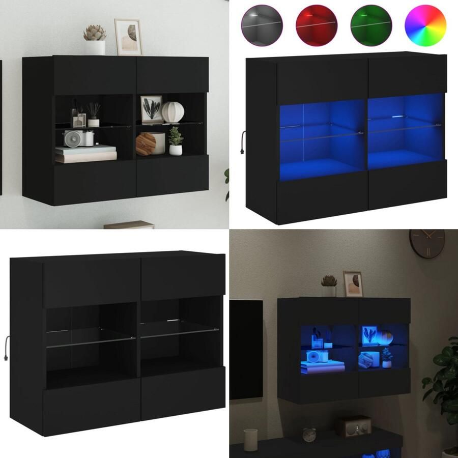 VidaXL Tv-wandmeubel met LED-verlichting 78 5x30x60 5 cm zwart Tv-wandmeubel Tv-wandmeubelen Wandkast Tv-meubel
