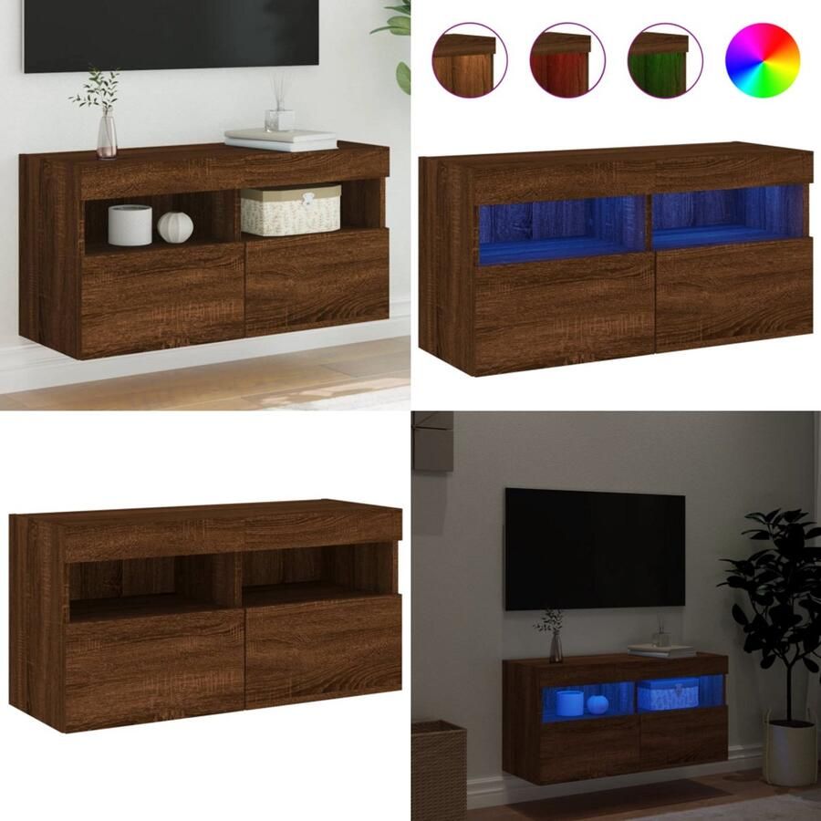 VidaXL Tv-wandmeubel met LED-verlichting 80x30x40 cm bruin eikenkleur Tv-wandmeubel Tv-wandmeubels Zwevend Tv-meubel Tv-wandmeubel