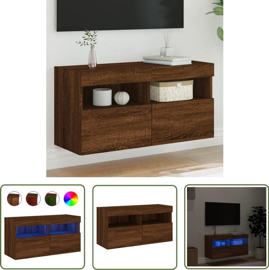 The Living Store Tv-wandmeubel met LED-verlichting 80x30x40 cm bruin eikenkleur Tv-meubel Tv Kast Led Verlichting Bruine Eiken Woonkamer Decoratie