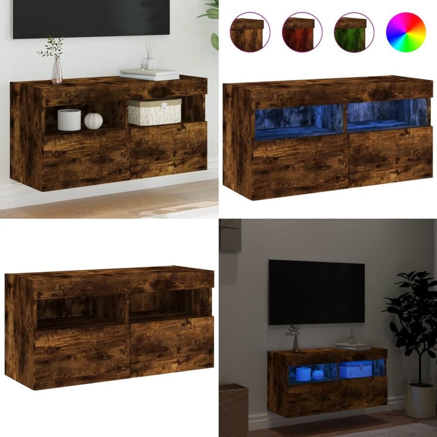 VidaXL Tv-wandmeubel met LED-verlichting 80x30x40 cm gerookt eiken Tv-wandmeubel Tv-wandmeubels Zwevend Tv-meubel Tv-wandmeubel