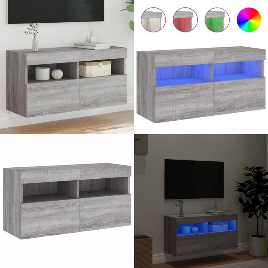 VidaXL Tv-wandmeubel met LED-verlichting 80x30x40 cm grijs sonoma Tv-wandmeubel Tv-wandmeubels Zwevend Tv-meubel Tv-wandmeubel