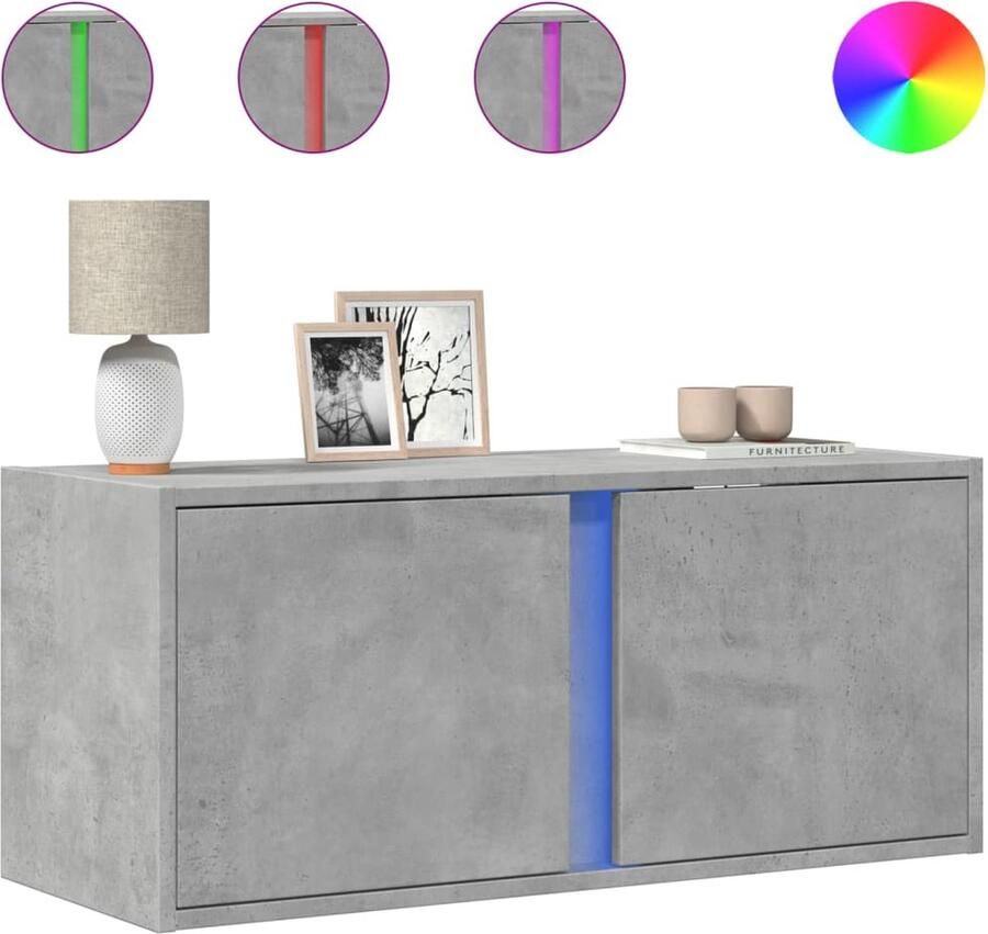 VidaXL Tv-wandmeubel met LED-verlichting 80x31x35 cm betongrijs