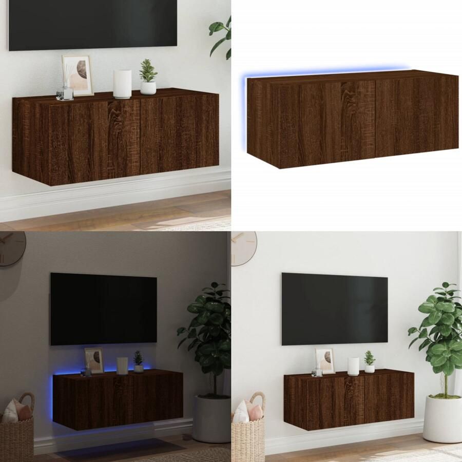 VidaXL Tv-wandmeubel met LED-verlichting 80x35x31 cm bruin eikenkleur Tv-wandmeubel Tv-wandmeubelen Zwevend Tv-meubel Tv-wandmeubel