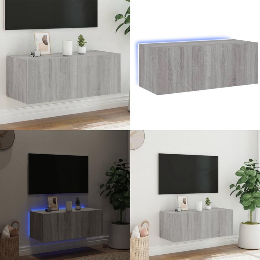 VidaXL Tv-wandmeubel met LED-verlichting 80x35x31 cm grijs sonoma Tv-wandmeubel Tv-wandmeubelen Zwevend Tv-meubel Tv-wandmeubel