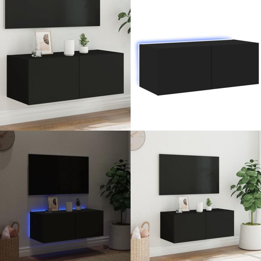 VidaXL Tv-wandmeubel met LED-verlichting 80x35x31 cm zwart Tv-wandmeubel Tv-wandmeubelen Zwevend Tv Meubel Tv Wandmeubel