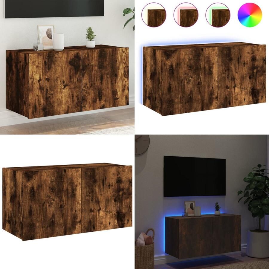 VidaXL Tv-wandmeubel met LED-verlichting 80x35x41 cm gerookt eiken Tv-wandmeubel Tv-wandmeubelen Zwevend Tv-meubel Tv-wandmeubel